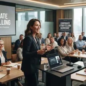 High-quality educational course image for Corporate Storytelling with branding and narrative visuals.