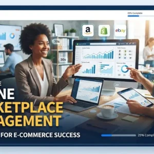 High-quality educational course image for Online Marketplace Management with e-commerce and platform optimization visuals.