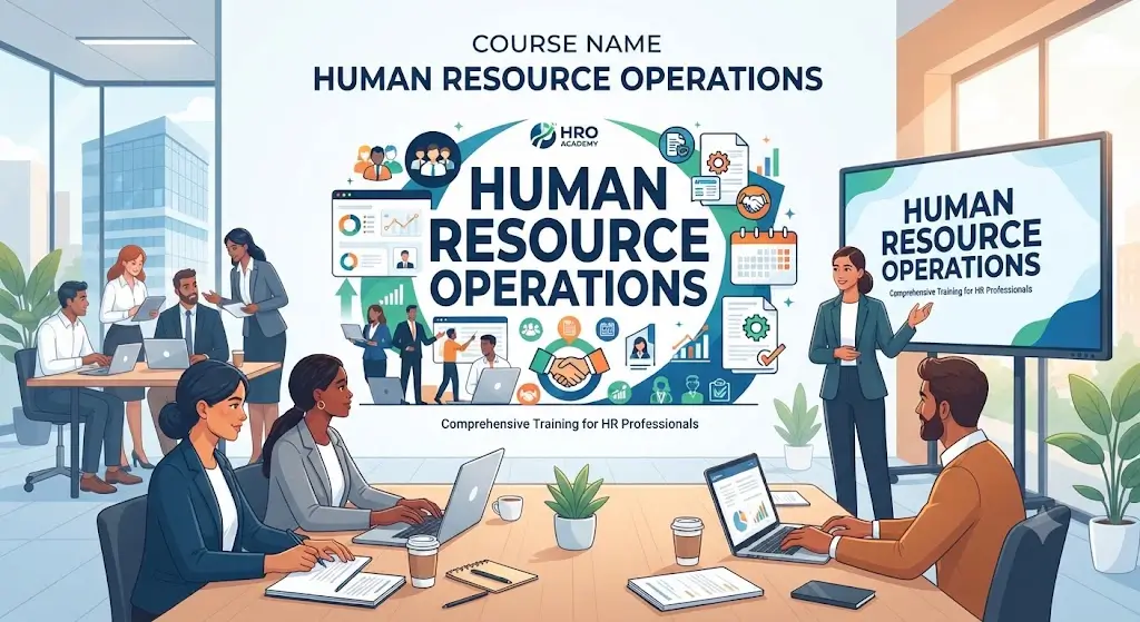 Modern educational image for Human Resource Operations course with HR processes and workforce administration visuals