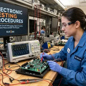 High-quality educational course image for Electronic Testing Procedures with electronic systems and quality assurance visuals.