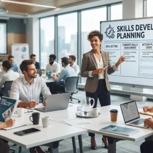 Modern educational image for Skills Development Planning course with career growth and competency visuals