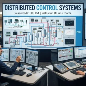Modern e‑learning image showing Distributed Control Systems course visuals