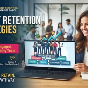 Modern educational image for Talent Retention Strategies Basics course with employee engagement and retention visuals