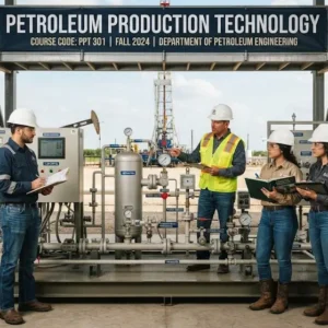 High-quality educational course image featuring Petroleum Production Technology with modern visuals