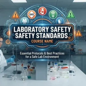 Modern educational image for Laboratory Safety Standards course with safety and compliance visuals