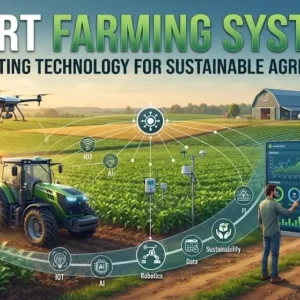 Modern educational image for Smart Farming Systems course with IoT and automation farming visuals