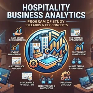 High-quality educational course image featuring Hospitality Business Analytics with modern visuals