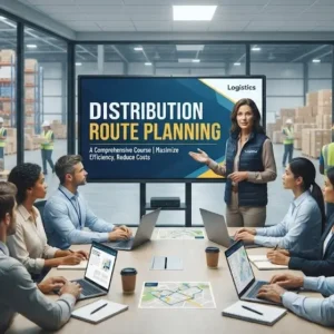 Modern educational image for Distribution Route Planning course with logistics and route optimization visuals