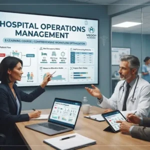 Professional e-learning image showing Hospital Operations Management and healthcare workflow concepts