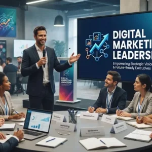 High-quality educational course image for Digital Marketing Leadership with digital strategy and leadership visuals.