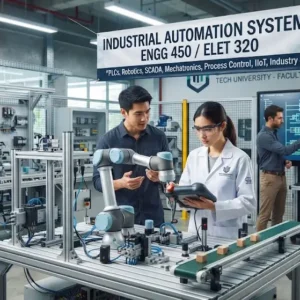 Modern e‑learning image showing Industrial Automation Systems course visuals