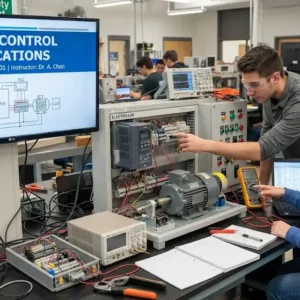 High-quality educational course image for Motor Control Applications with motor drive and automation visuals.