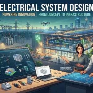 High-quality educational course image for Electrical System Design with circuit design and power distribution visuals.
