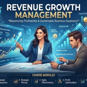 High-quality educational course image for Revenue Growth Management with finance and business growth visuals.