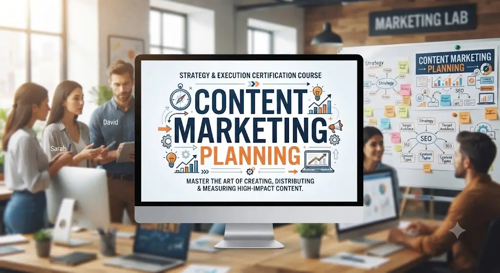High-quality educational course image for Content Marketing Planning with digital marketing and strategy visuals.
