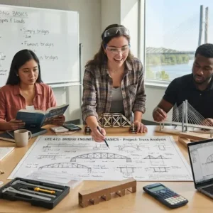 High-quality educational course image for Bridge Engineering Basics with bridge design and structural engineering visuals.
