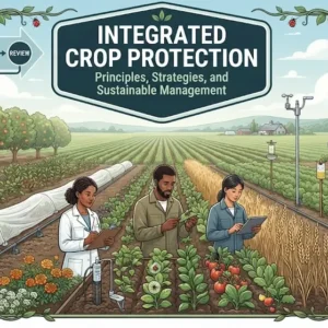 Modern educational image for Integrated Crop Protection course with pest management and sustainable farming visuals
