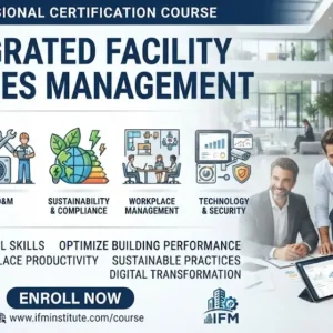 Modern educational image for Integrated Facility Services Management course with facility integration and service efficiency visuals