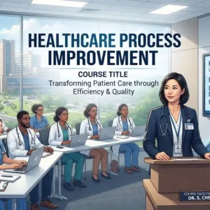 Professional e-learning image showing Healthcare Process Improvement and workflow optimization concepts