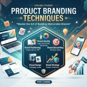 High-quality educational course image for Product Branding Techniques with brand identity and marketing visuals.