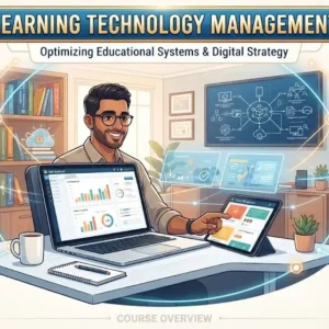 Modern educational image for Learning Technology Management course with digital learning and technology visuals