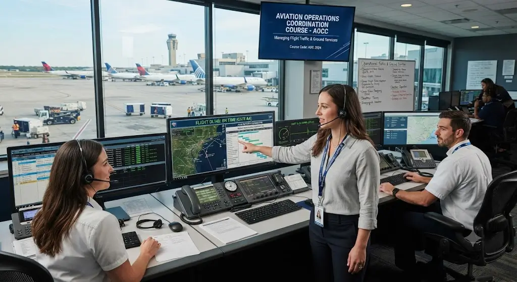 High-quality educational course image featuring Aviation Operations Coordination with modern visuals
