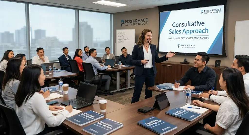 High-quality educational course image for Consultative Sales Approach with customer-focused and consultative selling visuals.