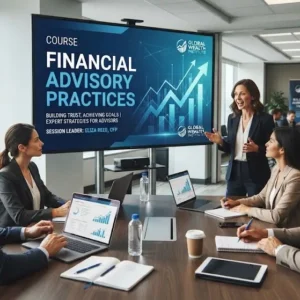 Modern educational image for Financial Advisory Practices course with financial planning and advisory visuals