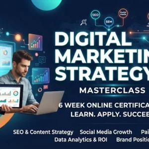High-quality educational course image for Digital Marketing Strategy with online growth and campaign visuals.