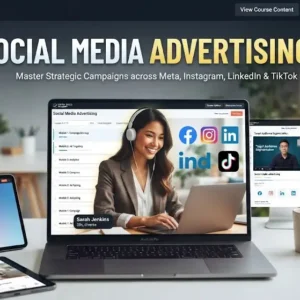 High-quality educational course image for Social Media Advertising with paid campaigns and audience targeting visuals.
