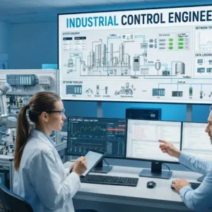 Modern e‑learning image showing Industrial Control Engineering course visuals