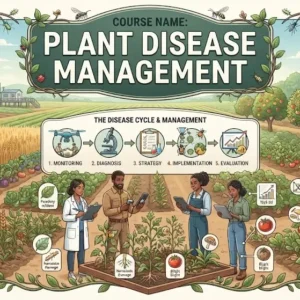Modern educational image for Plant Disease Management course with plant pathology and crop health visuals