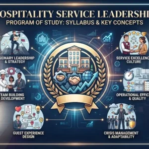 High-quality educational course image featuring Hospitality Service Leadership with modern visuals