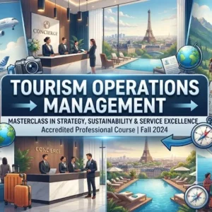 High-quality educational course image featuring Tourism Operations Management with modern visuals