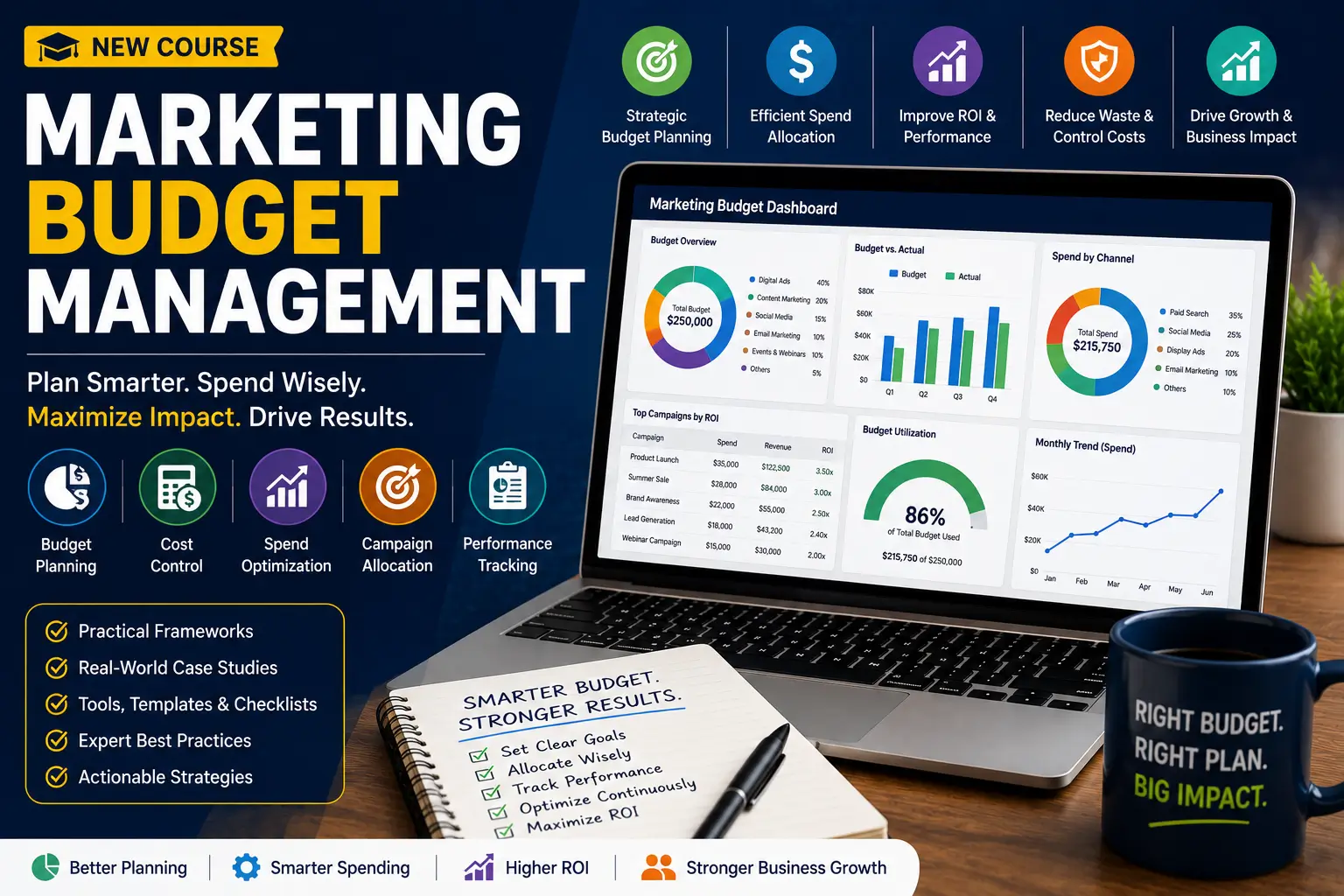 Marketing Budget Management course banner showing budget planning, analytics, and ROI optimization