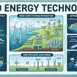 High-quality educational course image featuring Wind Energy Technology with modern visuals