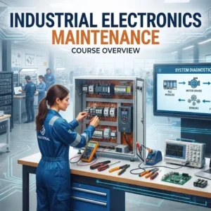 Modern e‑learning image showing Industrial Electronics Maintenance course visuals