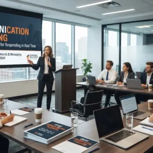 High-quality educational course image for Crisis Communication Planning with crisis management and communication visuals.