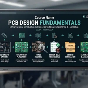 High-quality educational course image for PCB Design Fundamentals with printed circuit board design and layout visuals.