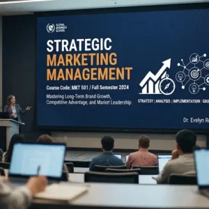 High-quality educational course image for Strategic Marketing Management with leadership and planning visuals.