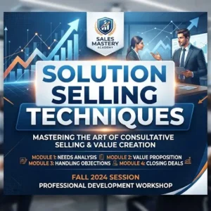 High-quality educational course image for Solution Selling Techniques with consultative sales and customer engagement visuals.