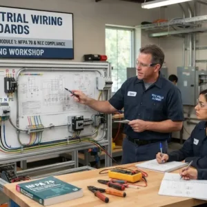 High-quality educational course image for Industrial Wiring Standards with industrial wiring and compliance visuals.