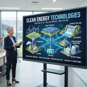 High-quality educational course image featuring Clean Energy Technologies with modern visuals
