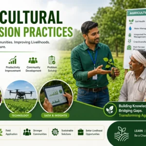 Agricultural Extension Practices course featuring farmer training, sustainable agriculture, and agricultural advisory services.