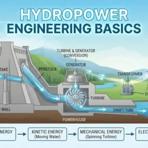 High-quality educational course image featuring Hydropower Engineering Basics with modern visuals