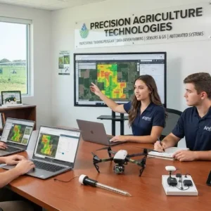 Modern educational image for Precision Agriculture Technologies course with smart farming and data-driven visuals