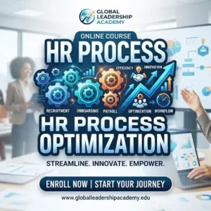 Modern educational image for HR Process Optimization course with workflow efficiency and HR management visuals