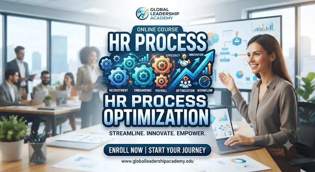 Modern educational image for HR Process Optimization course with workflow efficiency and HR management visuals