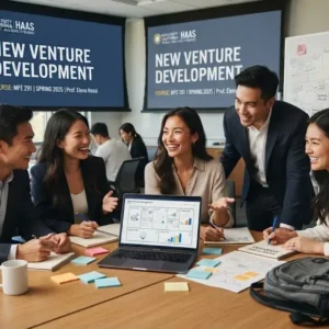High-quality educational course image for New Venture Development with entrepreneurship and startup visuals.