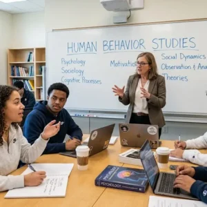 High-quality educational course image showing Human Behavior Studies with psychology and behavior visuals.
